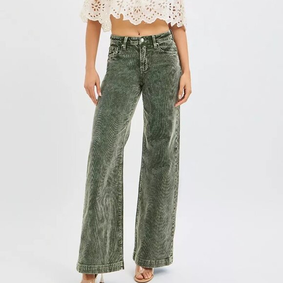 RISEN Full Size High Rise Wide Leg Corduroy Jeans Plus Size - Picture 1 of 7